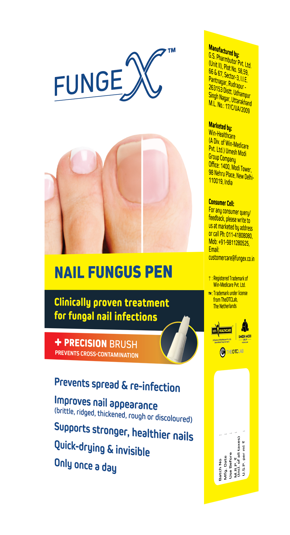 Funge-X nail fungus pen packaging with a foot image on a white background